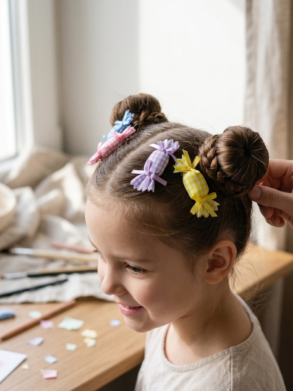 Handmade Pastel Gingham Candy Hair Clip Set – 4 Piece Collection - Picture 5 of 11